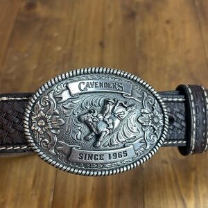 Cavenders kids western belt with bull rider buckle